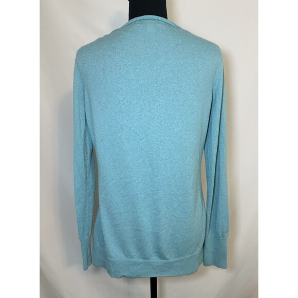 Nordstrom Collection Cashmere Silk Blend Button Aqua Blue Cardigan Women's MED - Picture 3 of 14